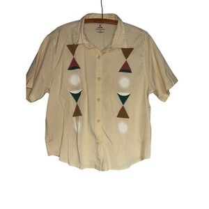 Roark Mens Perforated Breathability Short Sleeve Button Down Shirt Cream Size M